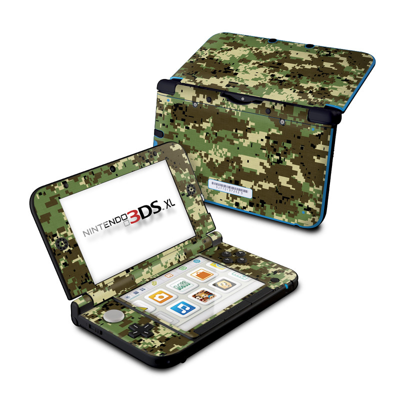 Nintendo 3DS XL Original Skin design of Military camouflage, Pattern, Camouflage, Green, Uniform, Clothing, Design, Military uniform with black, gray, green colors