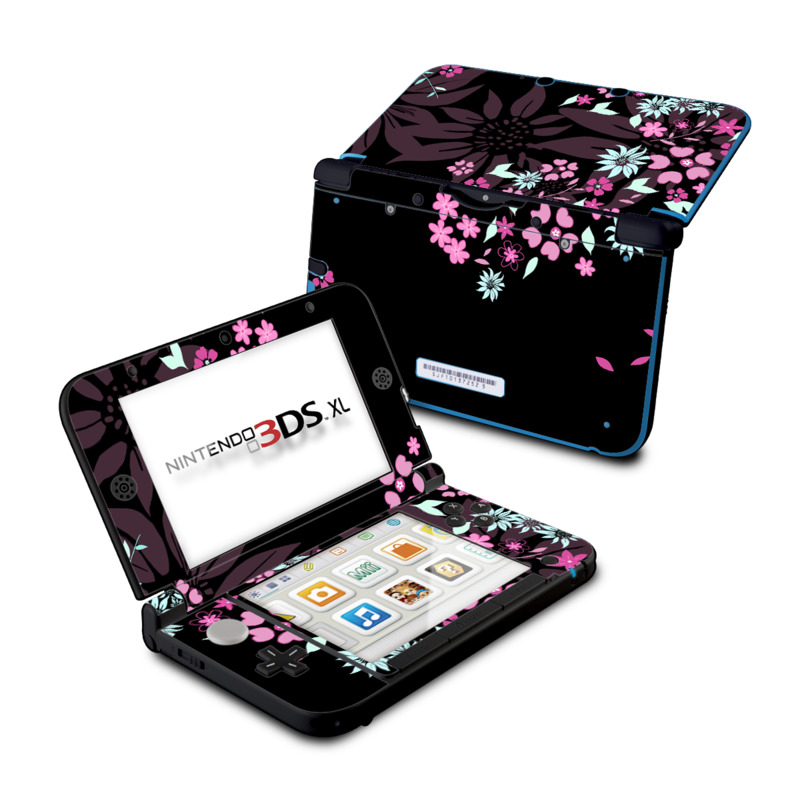 Nintendo 3DS XL Original Skin design of Pink, Pattern, Flower, Plant, Botany, Petal, Floral design, Design, Pedicel, Graphic design, with black, gray, purple, green, red, pink colors