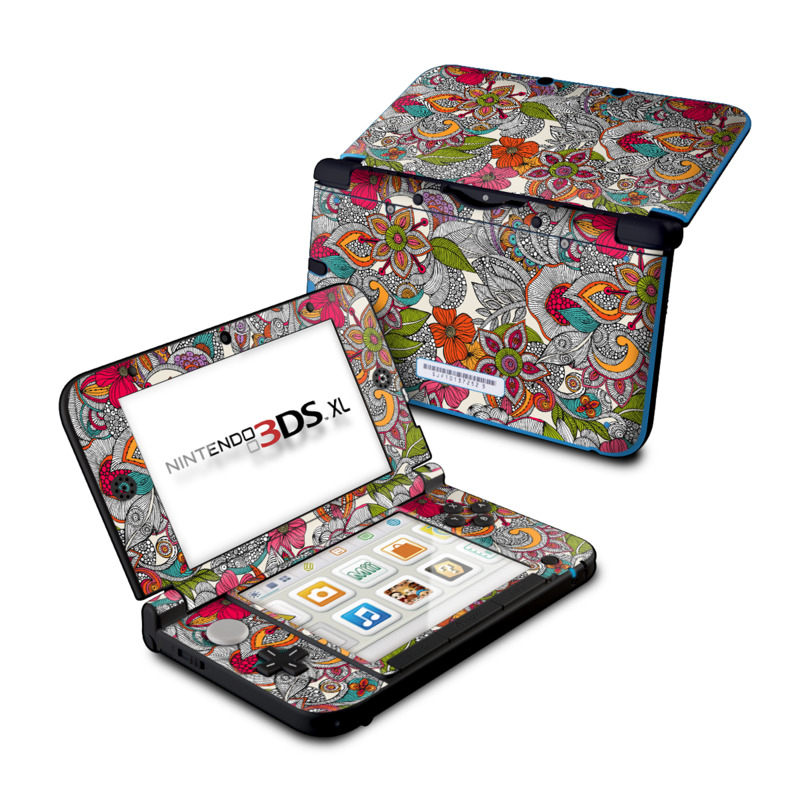 Nintendo 3DS XL Original Skin design of Pattern, Drawing, Visual arts, Art, Design, Doodle, Floral design, Motif, Illustration, Textile with gray, red, black, green, purple, blue colors