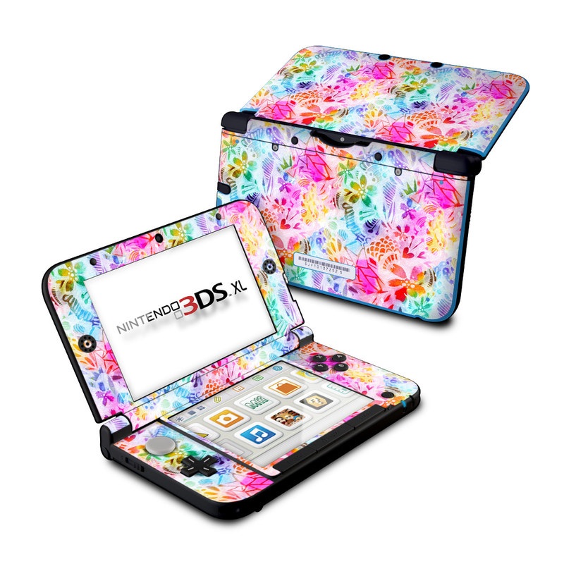 Nintendo 3DS XL Original Skin design of Pattern, Design, Textile, Art with gray, pink, purple, blue colors