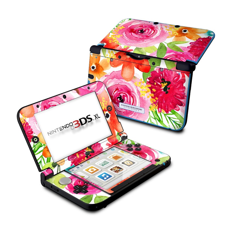 Nintendo 3DS XL Original Skin design of Flower, Cut flowers, Floral design, Plant, Pink, Bouquet, Petal, Flower Arranging, Artificial flower, Clip art with pink, red, green, orange, yellow, blue, white colors
