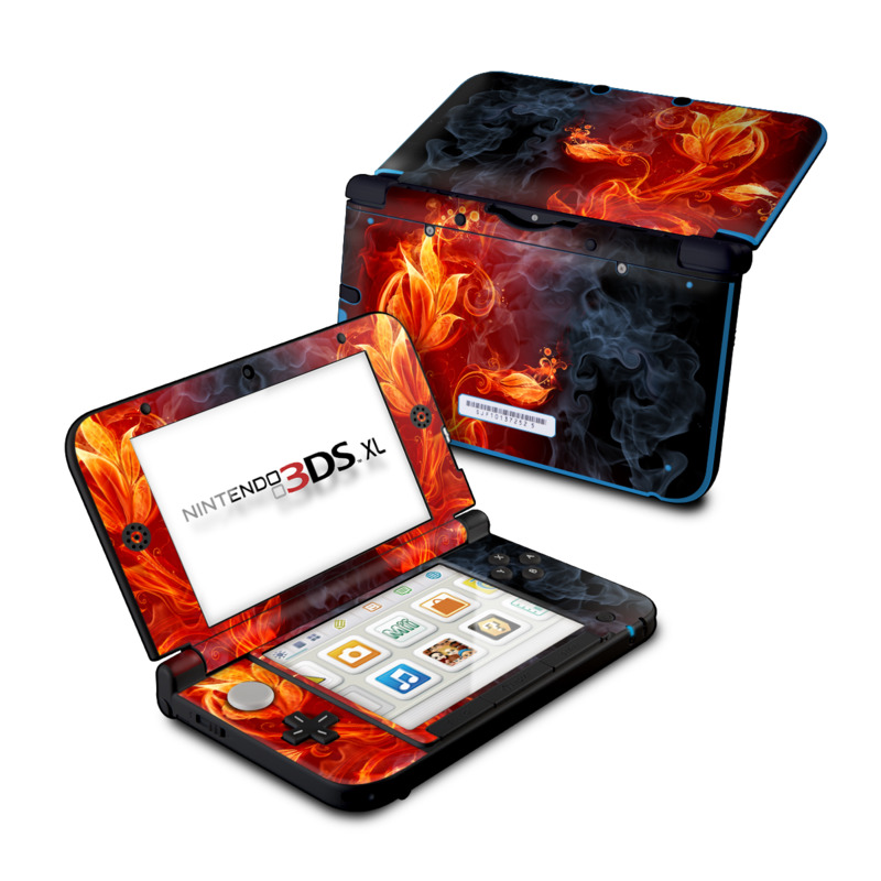 Nintendo 3DS XL Original Skin design of Flame, Fire, Heat, Red, Orange, Fractal art, Graphic design, Geological phenomenon, Design, Organism, with black, red, orange colors