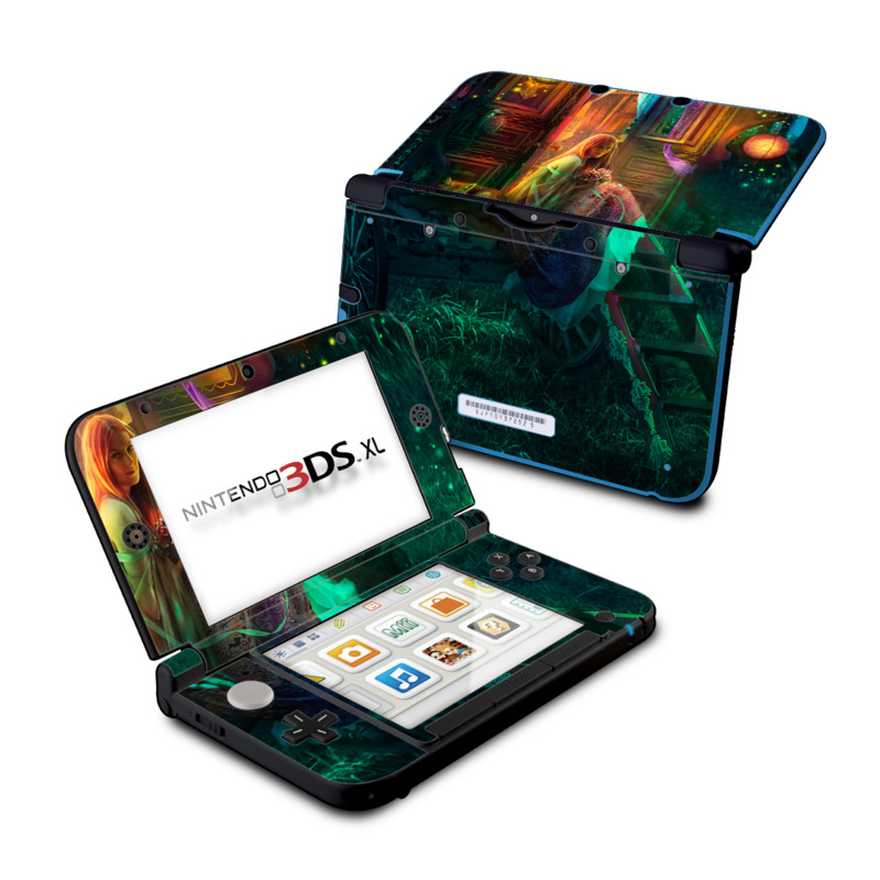 Nintendo 3DS XL Original Skin design of Illustration, Adventure game, Darkness, Art, Digital compositing, Fictional character, Games, with black, red, blue, green colors