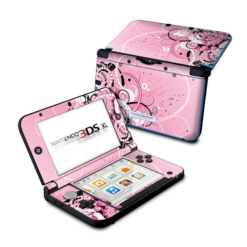 Nintendo 3DS XL Original Skin design of Pink, Floral design, Graphic design, Text, Design, Flower Arranging, Pattern, Illustration, Flower, Floristry with pink, gray, black, white, purple, red colors