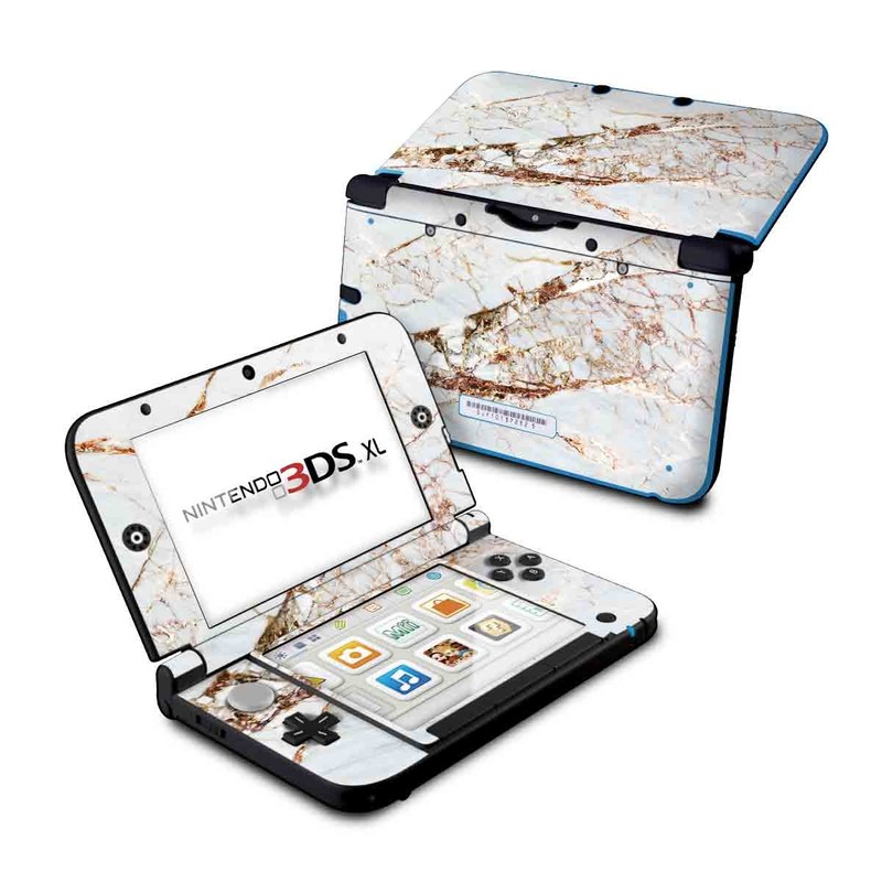 Nintendo 3DS XL Original Skin design of White, Branch, Twig, Beige, Marble, Plant, Tile with white, gray, yellow colors