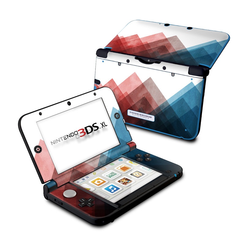 Nintendo 3DS XL Original Skin design of Blue, Red, Sky, Pink, Line, Architecture, Font, Graphic design, Colorfulness, Illustration with red, pink, blue colors