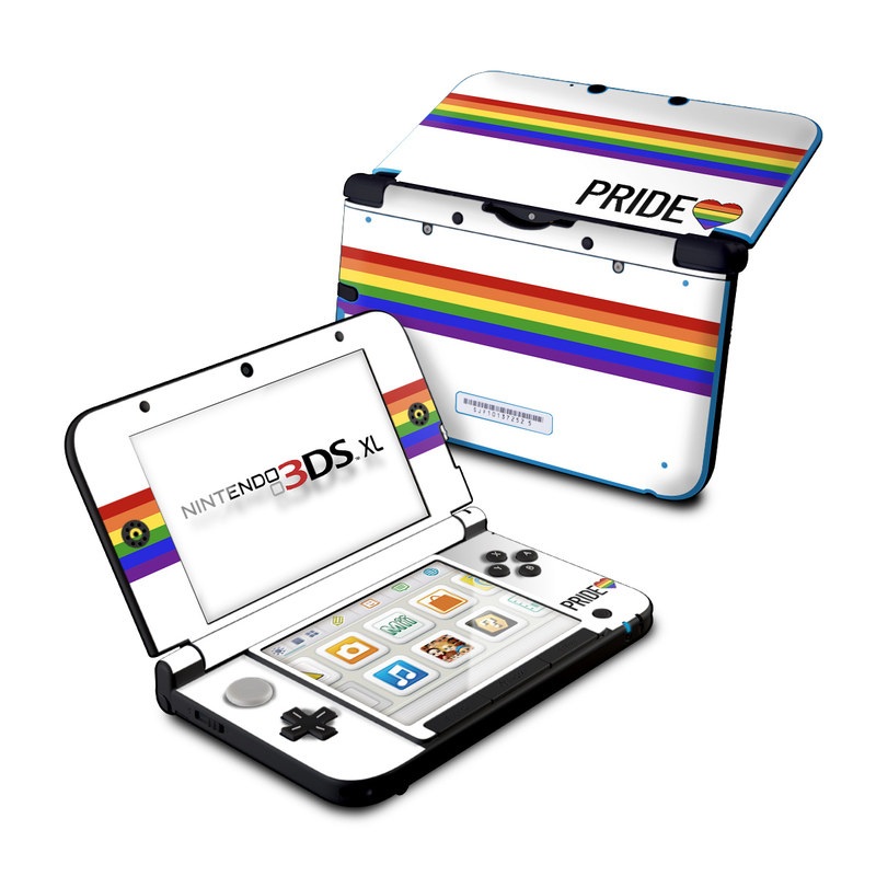 Nintendo 3DS XL Original Skin design of Text, Line, Yellow, Font, Logo, Rectangle, Parallel, Graphics, Brand with black, white, blue, purple, green, yellow, orange, red colors