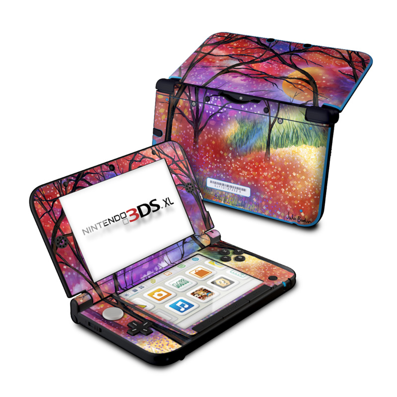 Nintendo 3DS XL Original Skin design of Nature, Tree, Natural landscape, Painting, Watercolor paint, Branch, Acrylic paint, Purple, Modern art, Leaf with red, purple, black, gray, green, blue colors