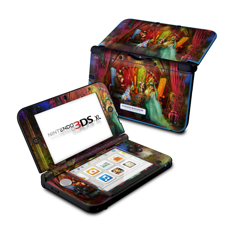 Nintendo 3DS XL Original Skin design of Hindu temple, Temple, Art, Painting, Place of worship, Stage, Fictional character with black, red, green, blue, gray colors