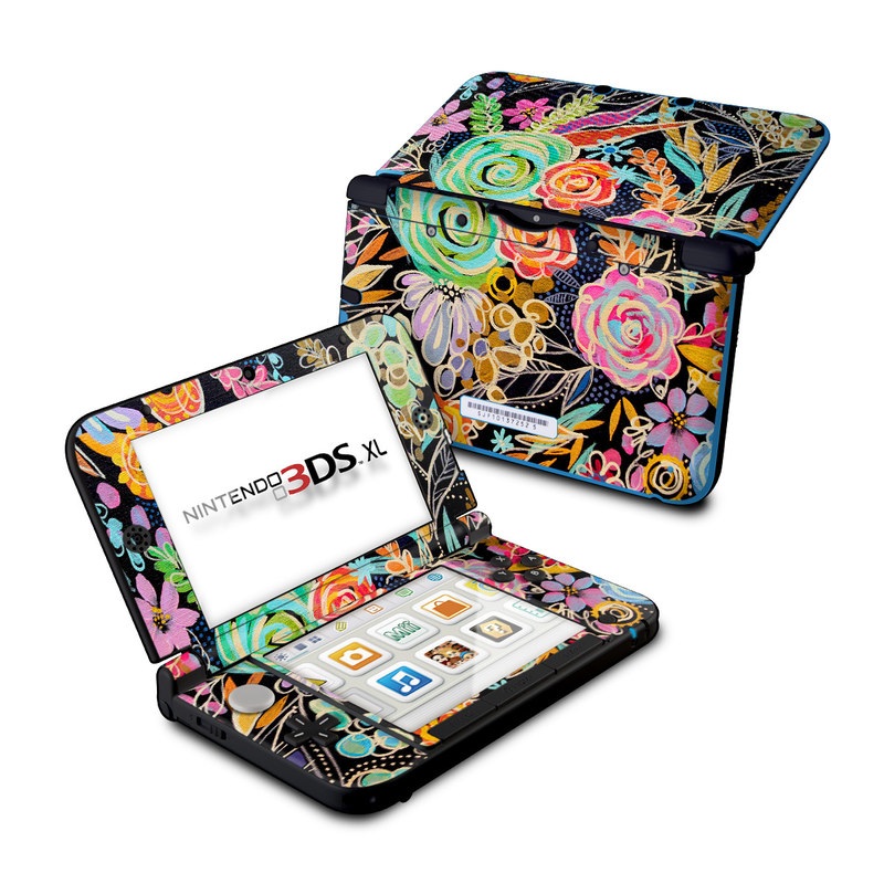 Nintendo 3DS XL Original Skin design of Pattern, Floral design, Design, Textile, Visual arts, Art, Graphic design, Psychedelic art, Plant with black, gray, green, red, blue colors