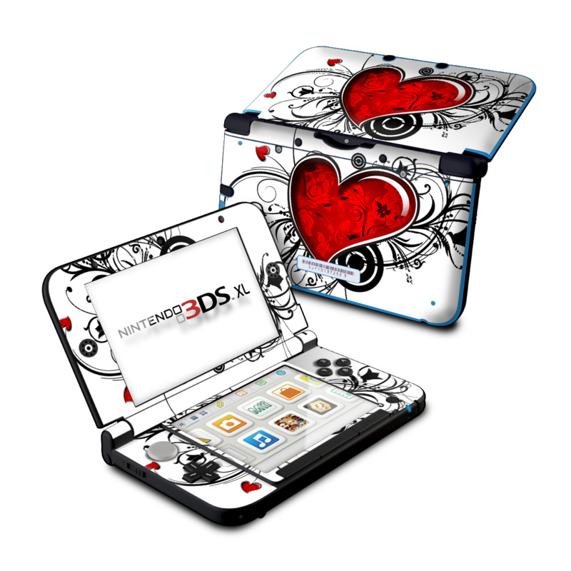 Nintendo 3DS XL Original Skin design of Heart, Line art, Love, Clip art, Plant, Graphic design, Illustration with white, gray, black, red colors