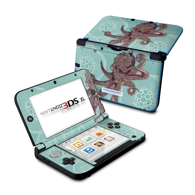 Nintendo 3DS XL Original Skin design of Illustration, Art, Elephants and Mammoths, Pattern, Graphic design, with gray, black, red, green colors