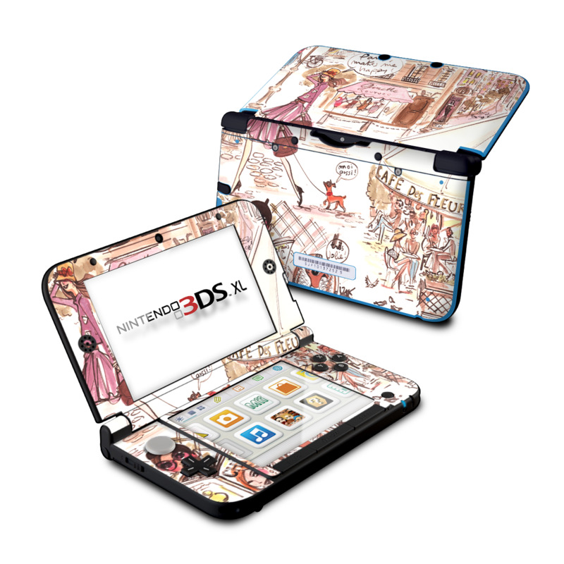 Nintendo 3DS XL Original Skin design of Cartoon, Illustration, Comic book, Fiction, Comics, Art, Human, Organism, Fictional character, Style with gray, white, pink, red, yellow, green colors