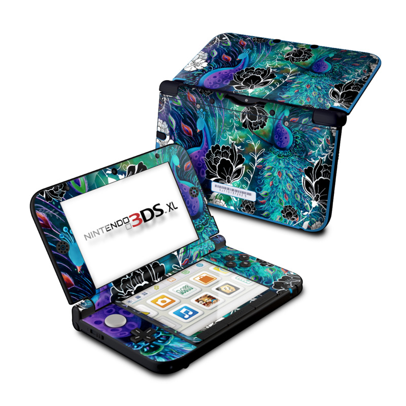 Nintendo 3DS XL Original Skin design of Pattern, Psychedelic art, Organism, Turquoise, Purple, Graphic design, Art, Design, Illustration, Fractal art with black, blue, gray, green, white colors