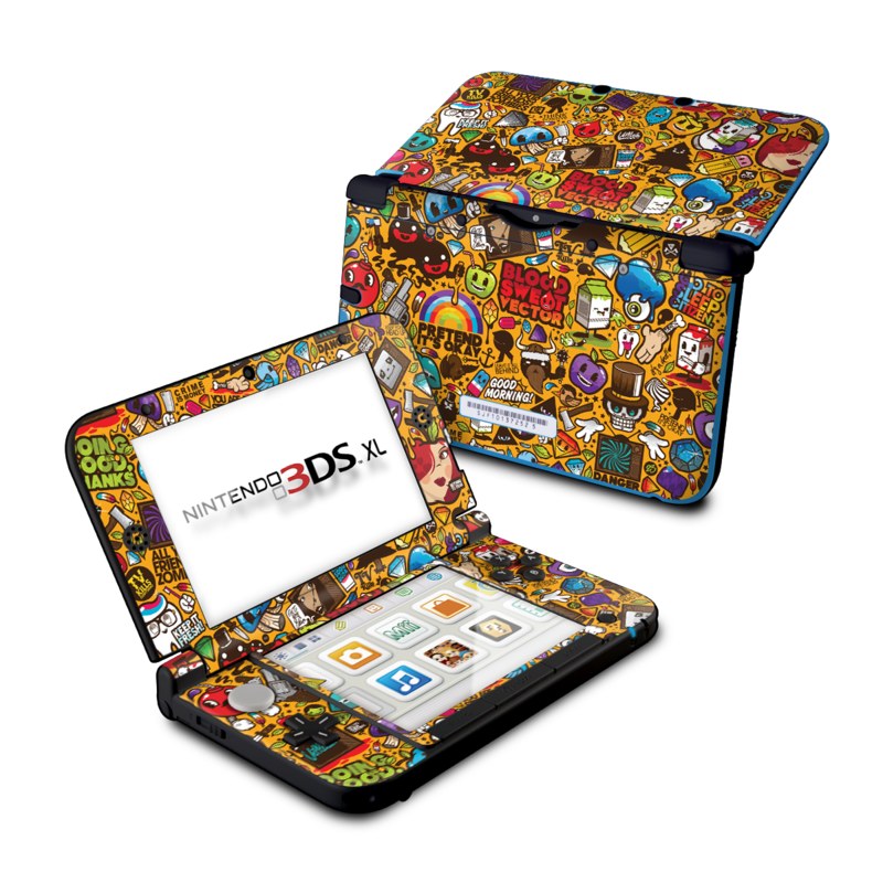 Nintendo 3DS XL Original Skin design of Pattern, Psychedelic art, Visual arts, Art, Design, Illustration, Graphic design, Doodle with black, green, red, gray, orange, blue colors