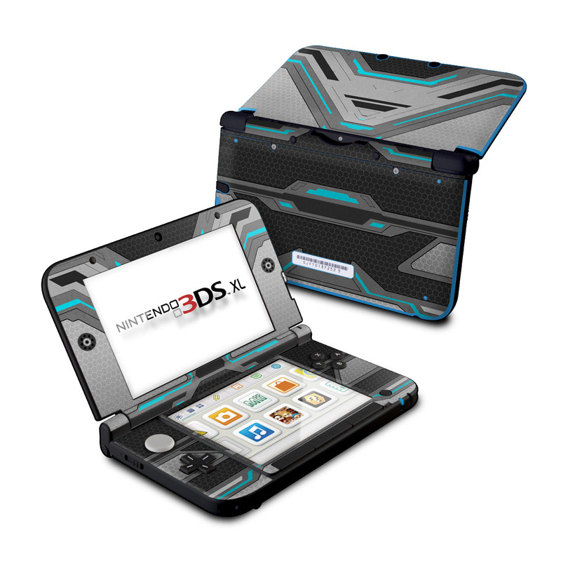 Nintendo 3DS XL Original Skin design of Blue, Turquoise, Pattern, Teal, Symmetry, Design, Line, Automotive design, Font with black, gray, blue colors