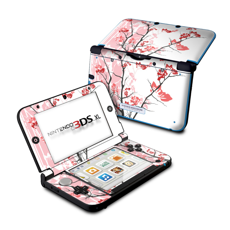 Nintendo 3DS XL Original Skin design of Branch, Red, Flower, Plant, Tree, Twig, Blossom, Botany, Pink, Spring with white, pink, gray, red, black colors