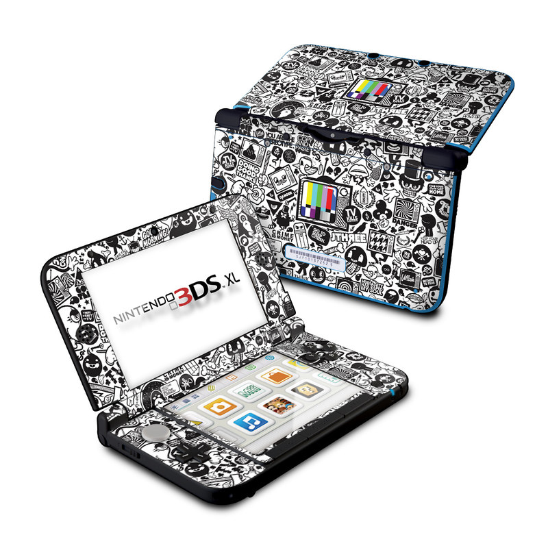 Nintendo 3DS XL Original Skin design of Pattern, Drawing, Doodle, Design, Visual arts, Font, Black-and-white, Monochrome, Illustration, Art, with gray, black, white colors