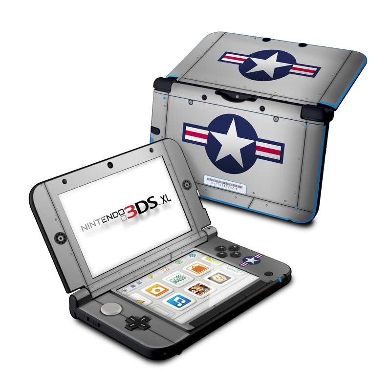 Nintendo 3DS XL Original Skin design of Logo, Flag, Emblem, Graphics, Symbol, Symmetry, with gray, black colors