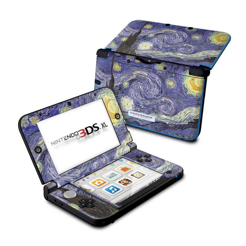 Nintendo 3DS XL Original Skin design of Painting, Purple, Art, Tree, Illustration, Organism, Watercolor paint, Space, Modern art, Plant with gray, black, blue, green colors