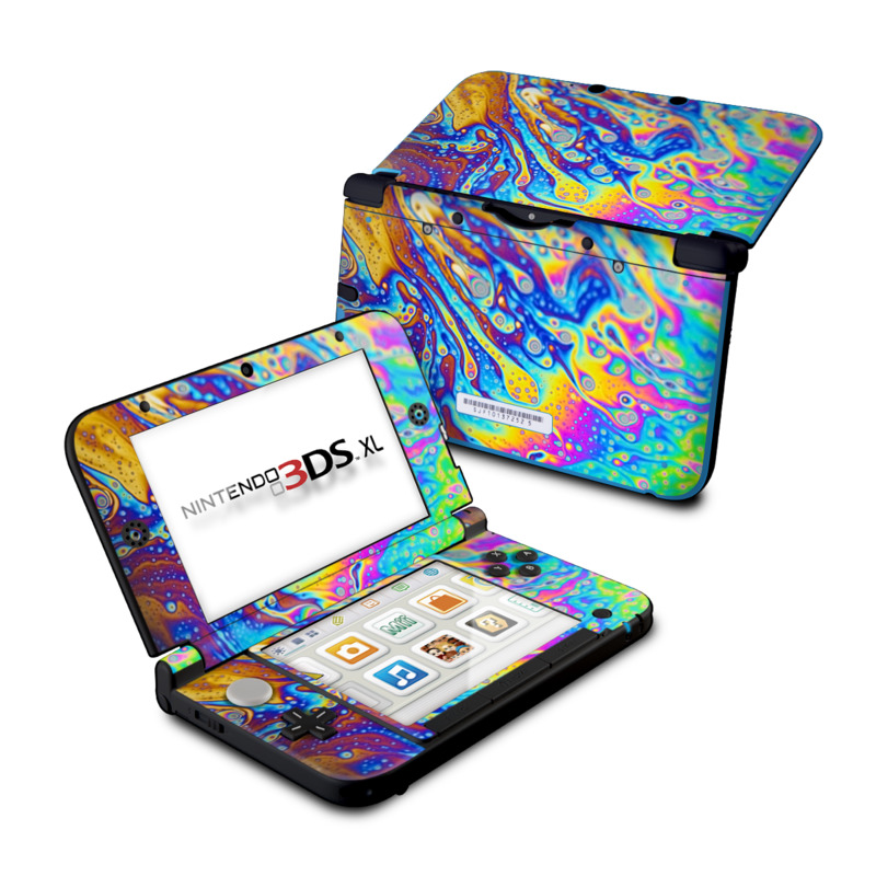 Nintendo 3DS XL Original Skin design of Psychedelic art, Blue, Pattern, Art, Visual arts, Water, Organism, Colorfulness, Design, Textile with gray, blue, orange, purple, green colors