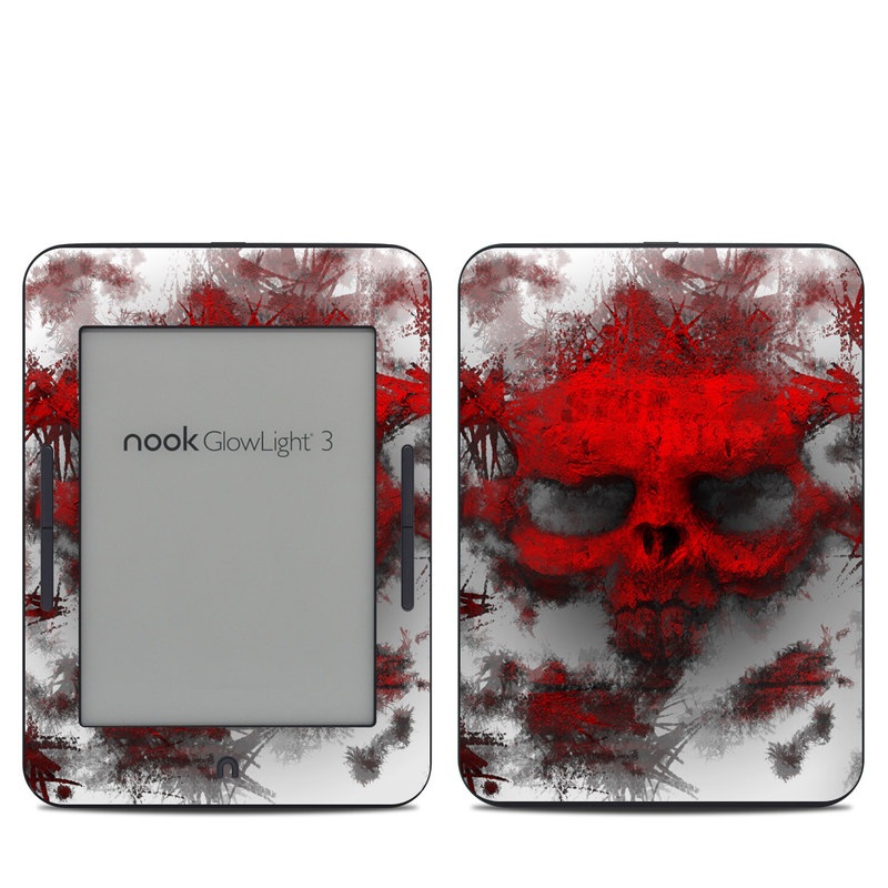 Barnes & Noble NOOK GlowLight 3 Skin design of Red, Graphic design, Skull, Illustration, Bone, Graphics, Art, Fictional character with red, gray, black, white colors