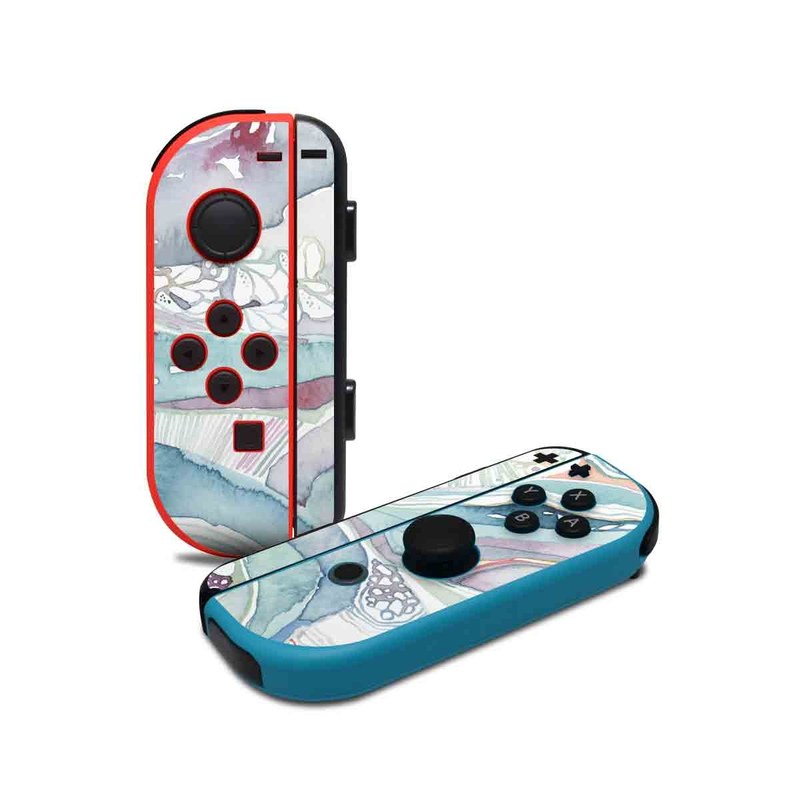 Nintendo Switch JoyCon Controller Skin design of Watercolor paint, Plant, Art, Illustration, Flower, with blue, purple, pink, red, orange colors