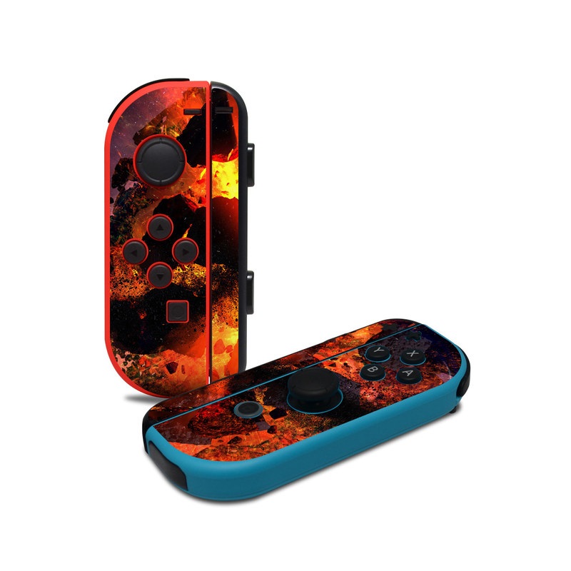 Nintendo Switch JoyCon Controller Skin design of Flame, Heat, Fire, Space, Atmosphere, Charcoal, Explosion, Geological phenomenon, Ash, Graphics, with black, red colors
