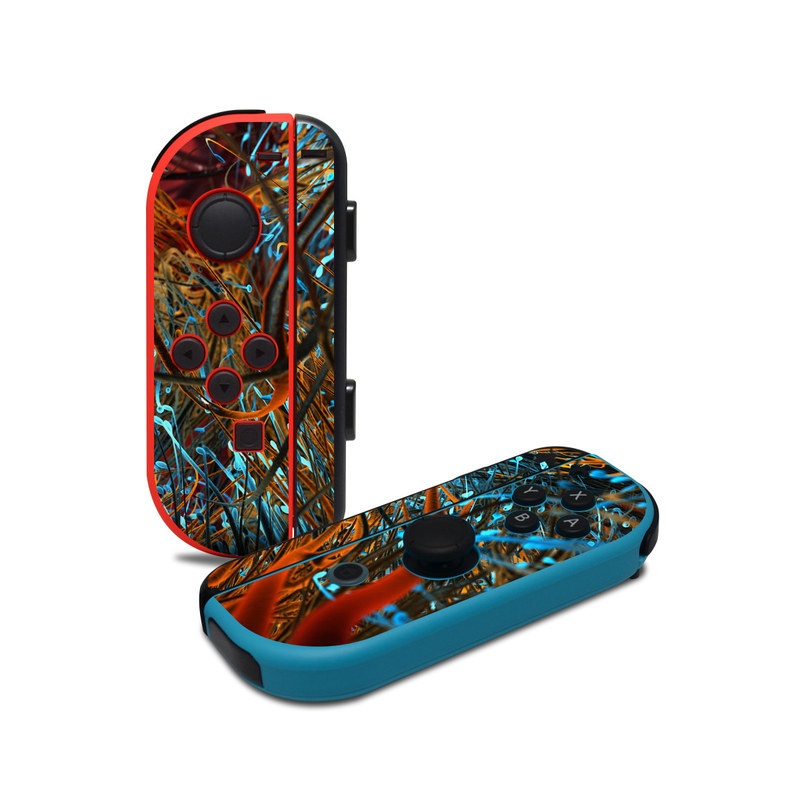 Nintendo Switch JoyCon Controller Skin design of Orange, Tree, Electric blue, Organism, Fractal art, Plant, Art, Graphics, Space, Psychedelic art, with orange, blue, red, yellow, purple colors