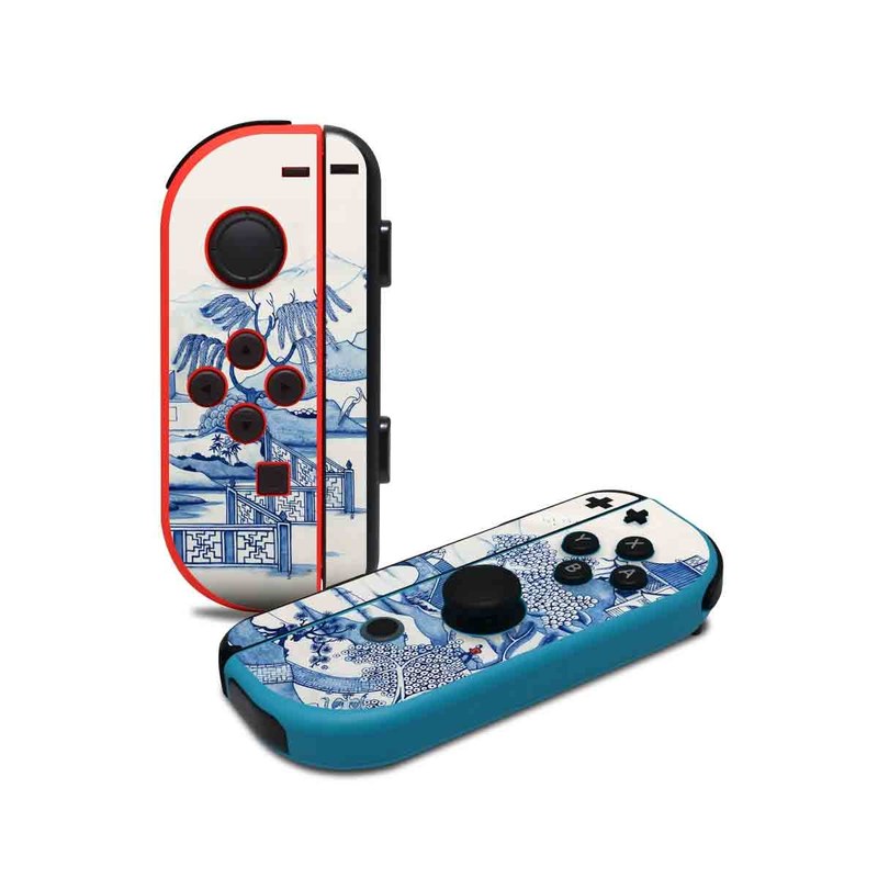 Nintendo Switch JoyCon Controller Skin design of Blue, Blue and white porcelain, Winter, Christmas eve, Illustration, Snow, World, Art, with blue, white colors