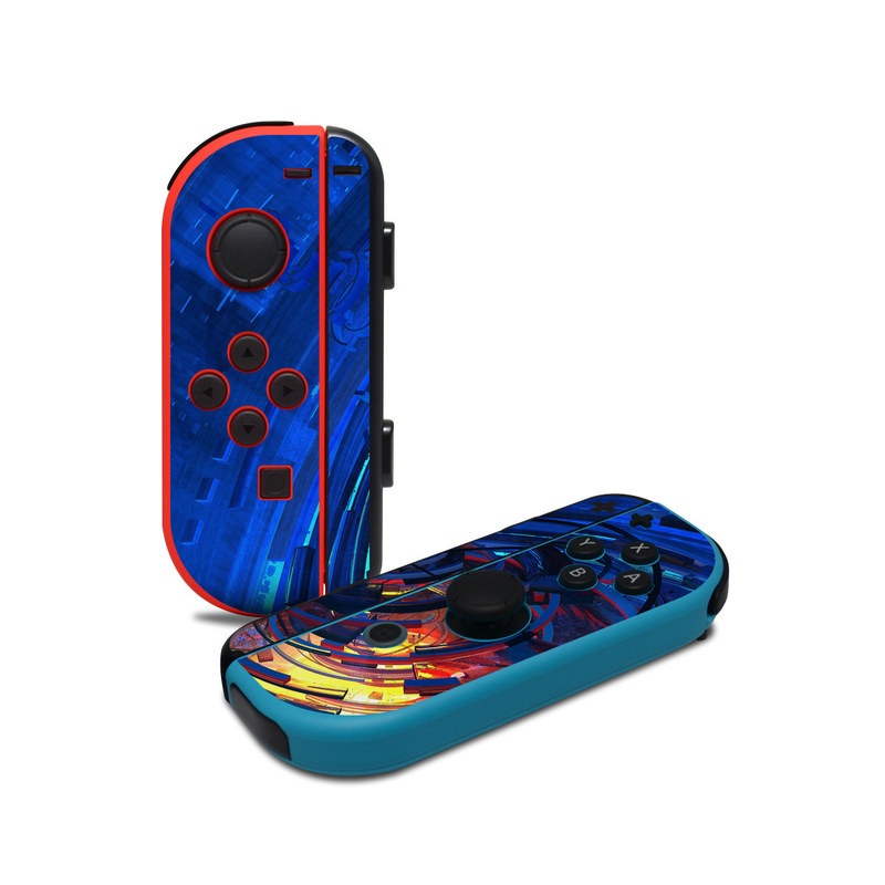 Nintendo Switch JoyCon Controller Skin design of Blue, Water, Circle, Vortex, Electric blue, Wave, Liquid, Graphics, Pattern, Colorfulness, with blue, orange, yellow colors