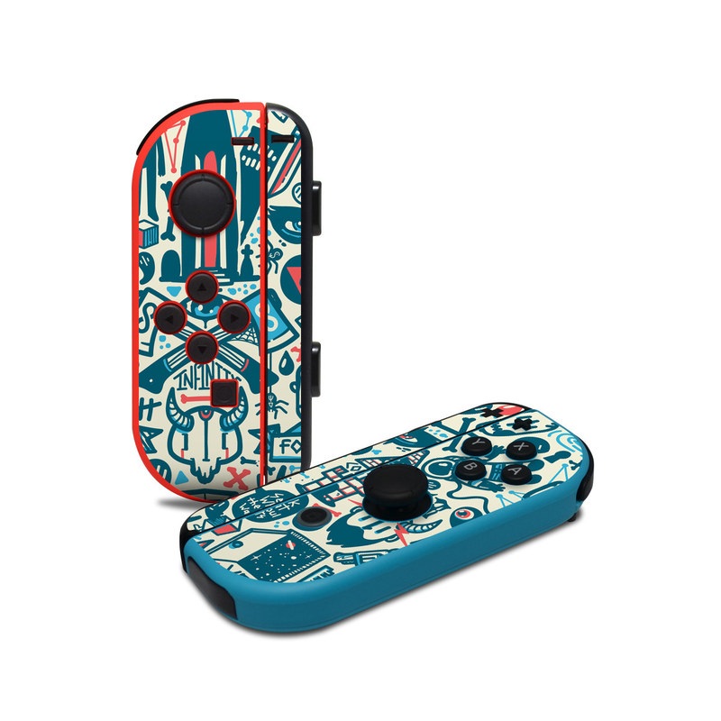 Nintendo Switch JoyCon Controller Skin design of Pattern, Psychedelic art, Turquoise, Art, Design, Visual arts, Line, Drawing, Doodle, Graphic design, with white, green, blue, red colors