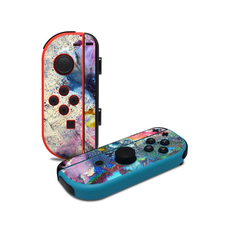 Nintendo Switch JoyCon Controller Skin design of Watercolor paint, Painting, Acrylic paint, Art, Modern art, Paint, Visual arts, Space, Colorfulness, Illustration, with gray, black, blue, red, pink colors