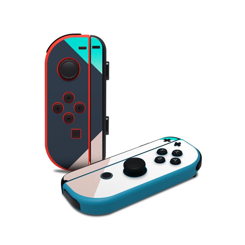 Nintendo Switch JoyCon Controller Skin design of Blue, Turquoise, Aqua, Line, Triangle, Design, Material property, Graphic design, Pattern, Architecture, with black, white, brown, blue colors