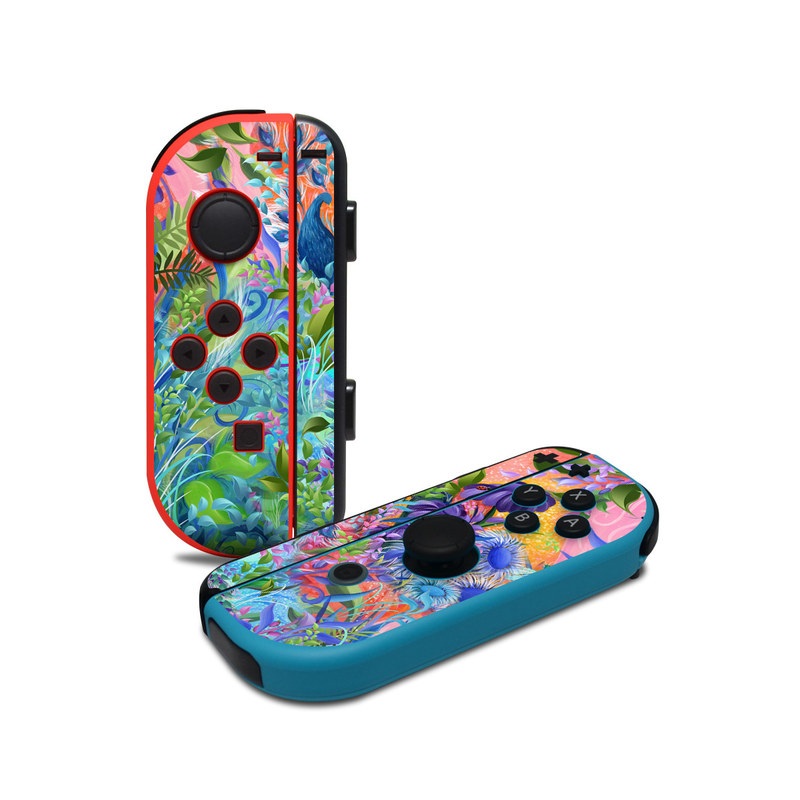 Nintendo Switch JoyCon Controller Skin design of Psychedelic art, Painting, Art, Acrylic paint, Pattern, Modern art, Visual arts, Textile, Design, Organism, with gray, blue, green, pink colors