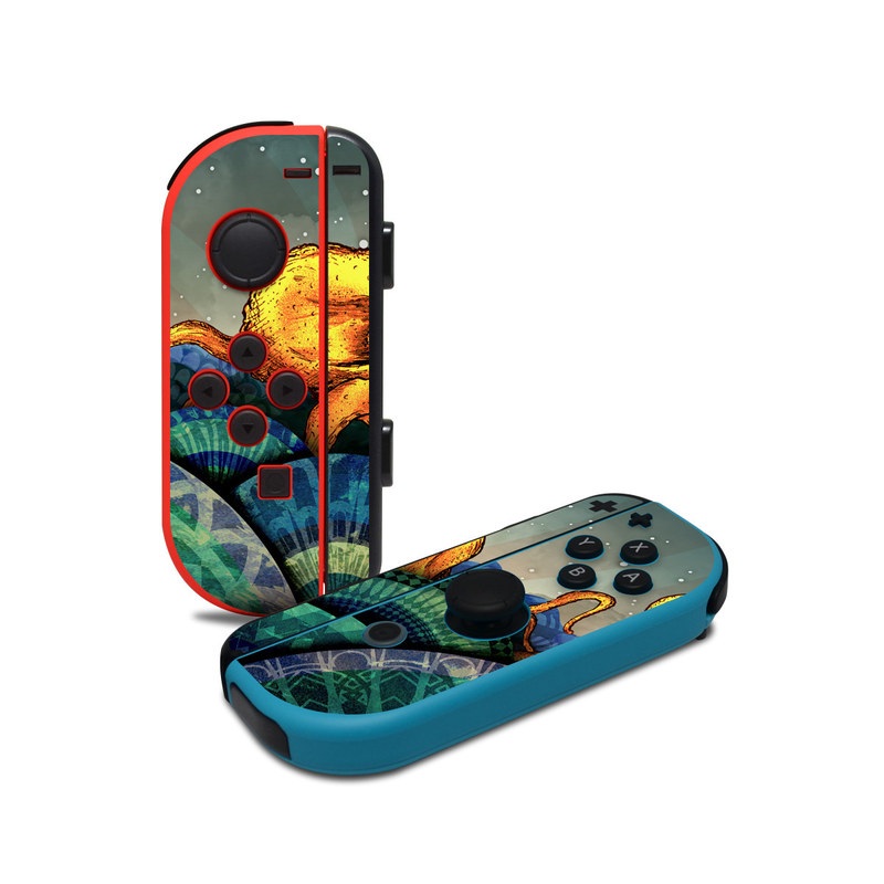 Nintendo Switch JoyCon Controller Skin design of Illustration, Fractal art, Art, Cg artwork, Sky, Organism, Psychedelic art, Graphic design, Graphics, Octopus, with black, gray, blue, green, red colors