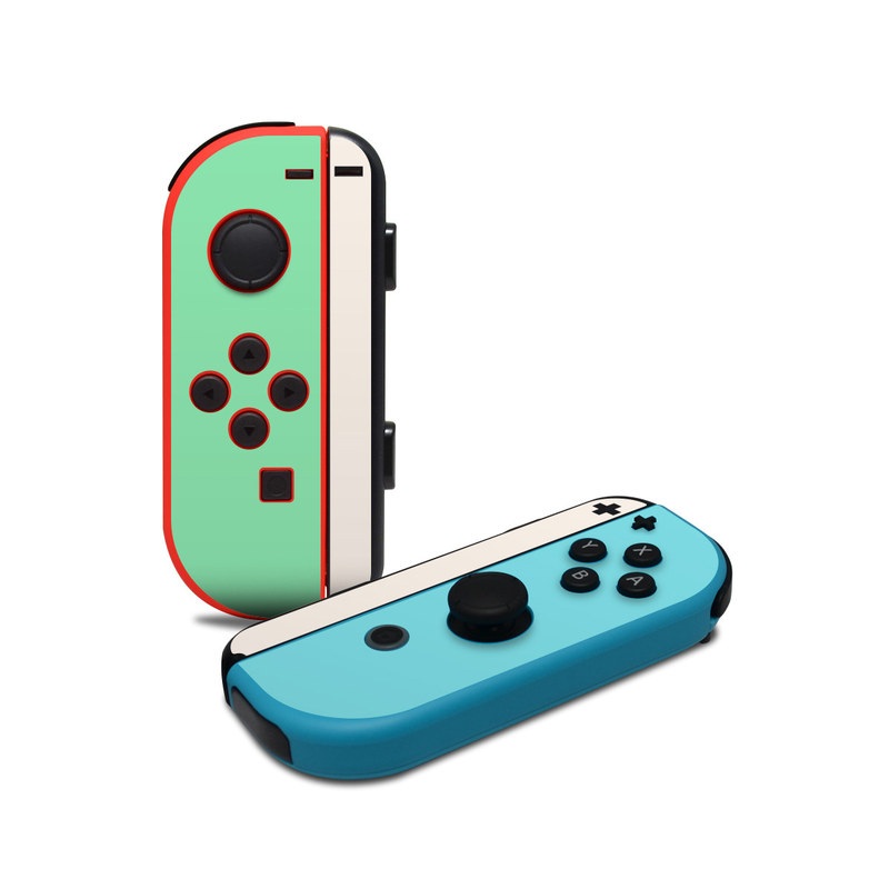Nintendo Switch JoyCon Controller Skin design of Aqua, Pattern, Turquoise, Teal, Wrapping paper, Design, Wallpaper, with yellow, green, orange colors