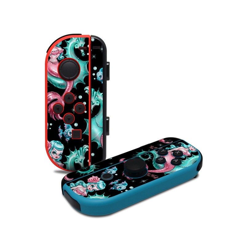 Nintendo Switch JoyCon Controller Skin design of Pink, Pattern, Illustration, Organism, Design, Art, Textile, Visual arts, Graphic design, Fictional character, with black, green, pink, yellow colors