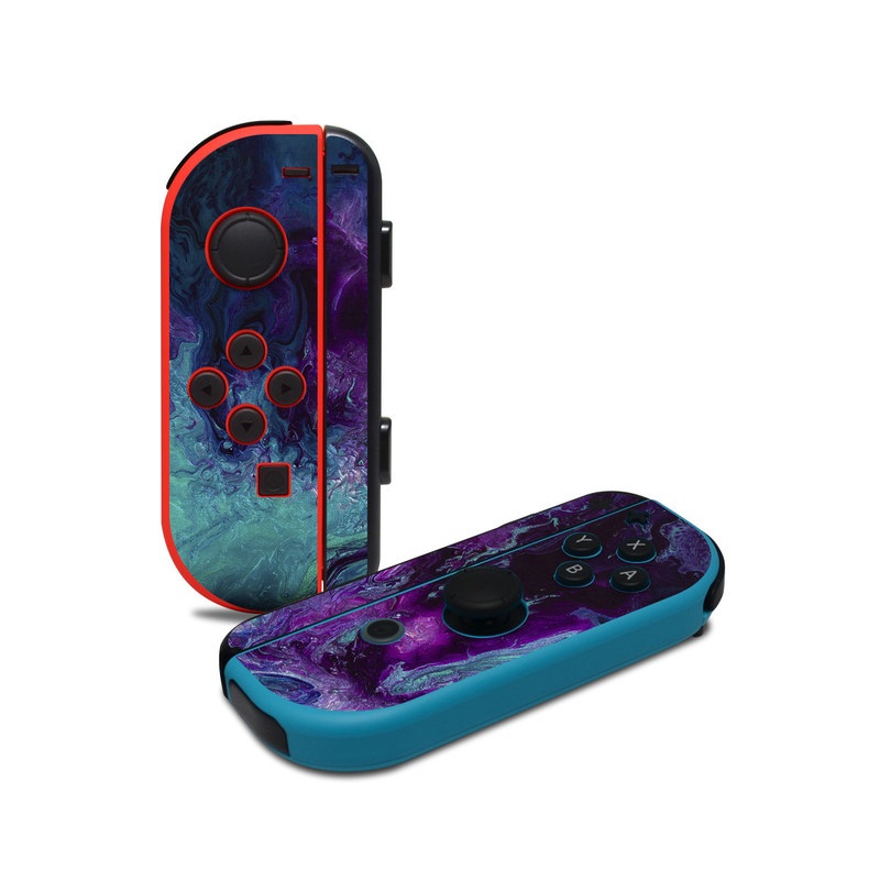 Nintendo Switch JoyCon Controller Skin design of Blue, Purple, Violet, Water, Turquoise, Aqua, Pink, Magenta, Teal, Electric blue, with blue, purple, black colors