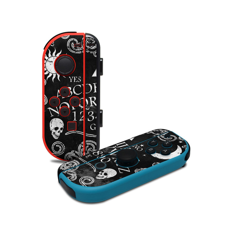 Nintendo Switch JoyCon Controller Skin design of Text, Font, Pattern, Design, Illustration, Headpiece, Tiara, Black-and-white, Calligraphy, Hair accessory, with black, white, gray colors