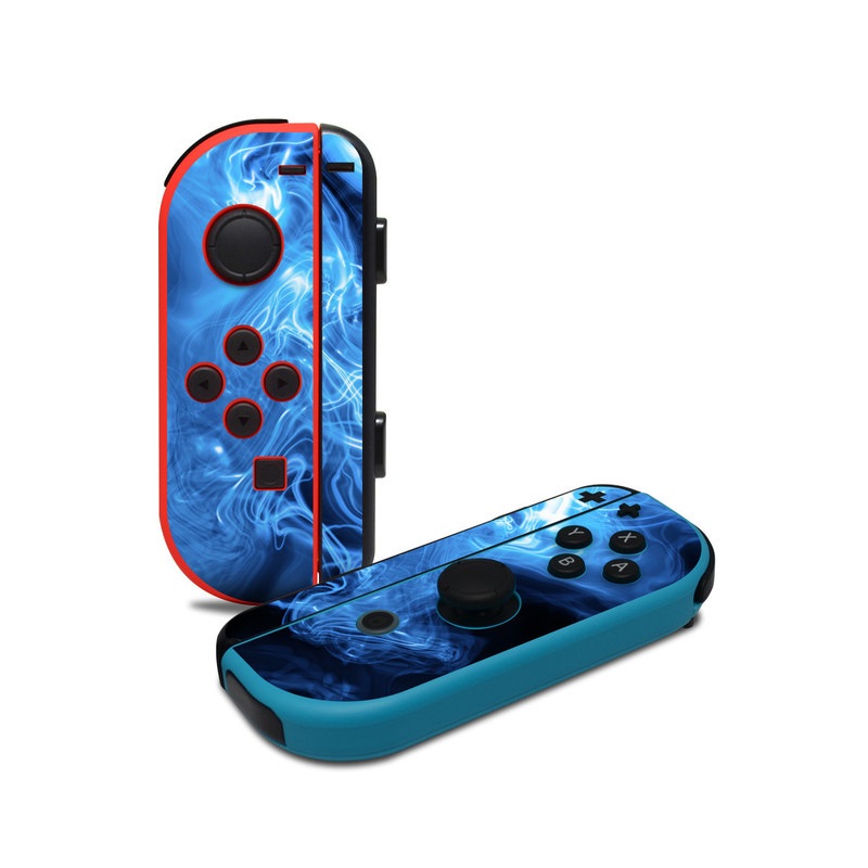 Nintendo Switch JoyCon Controller Skin design of Blue, Water, Electric blue, Organism, Pattern, Smoke, Liquid, Art with blue, black, purple colors