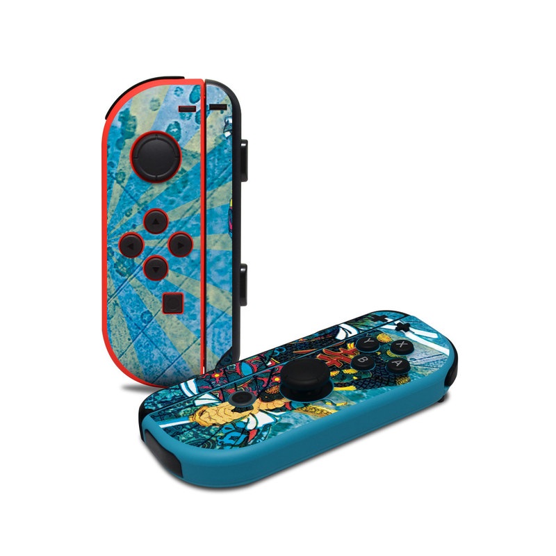 Nintendo Switch JoyCon Controller Skin design of Art, Illustration, Painting, with blue, black, gray, green, red colors