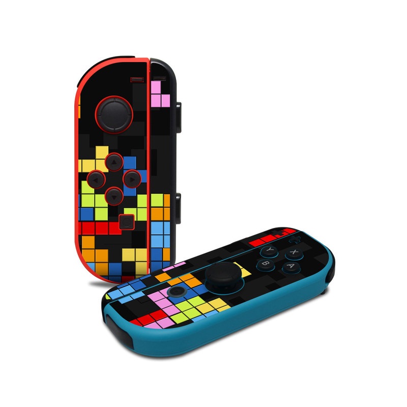 Nintendo Switch JoyCon Controller Skin design of Pattern, Symmetry, Font, Design, Graphic design, Line, Colorfulness, Magenta, Square, Graphics, with black, green, blue, orange, red colors