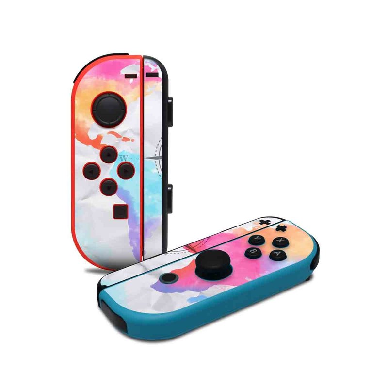 Nintendo Switch JoyCon Controller Skin design of Font, Text, Calligraphy, Graphics, with black, white, orange, pink, red, blue, purple, yellow colors