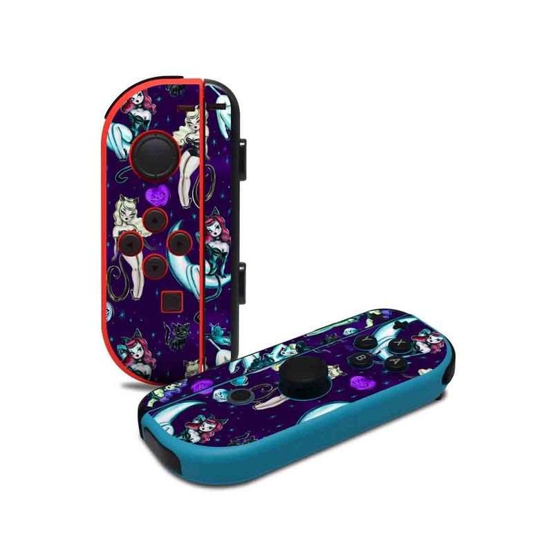 Nintendo Switch JoyCon Controller Skin design of Illustration, Cartoon, Violet, Art, Fictional character, Graphic design, Fiction, Visual arts, Style, Graphics, with blue, green, white, yellow, red, purple colors