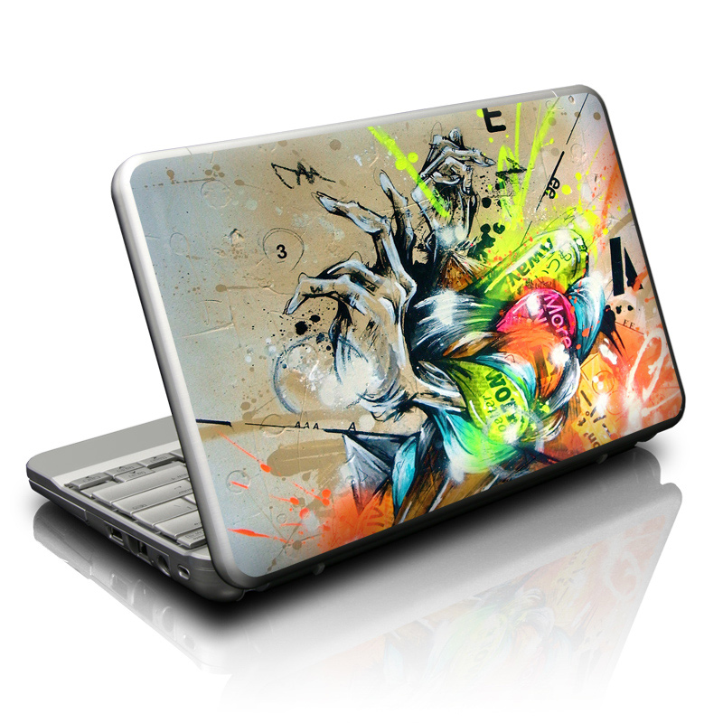 Netbook Skin design of Graphic design, Art, Illustration, Fictional character, Visual arts, Graphics, Painting, Watercolor paint, Modern art, Games, with gray, black, green, red, orange, pink colors