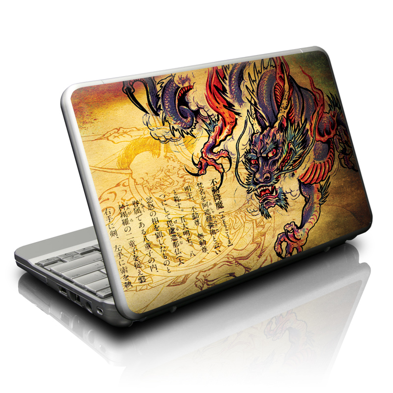 Netbook Skin design of Illustration, Fictional character, Art, Demon, Drawing, Visual arts, Dragon, Supernatural creature, Mythical creature, Mythology, with black, green, red, gray, pink, orange colors