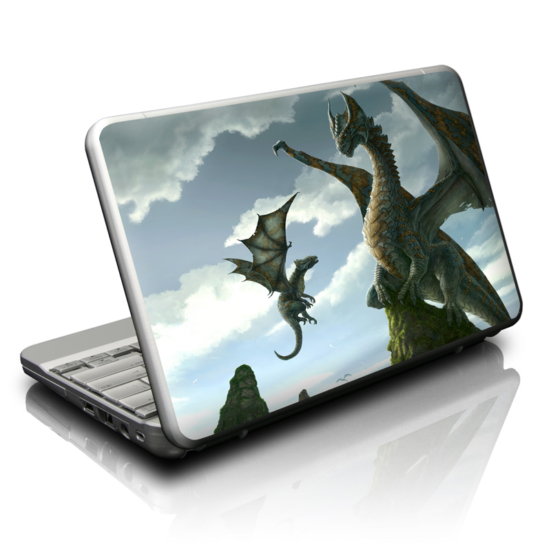 Netbook Skin design of Dragon, Cg artwork, Fictional character, Mythical creature, Mythology, Extinction, Cryptid, Illustration, Games, Massively multiplayer online role-playing game, with black, gray, blue, white, purple colors
