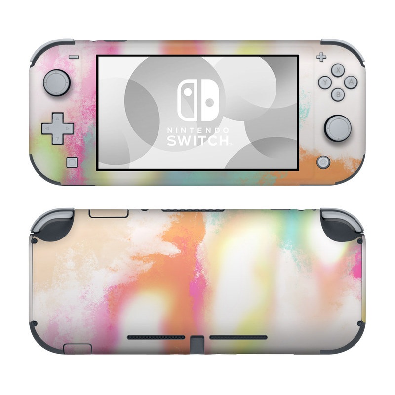 Nintendo Switch Lite Skin design of Sky, Yellow, Orange, Pink, Art, Illustration, Visual Arts, Pattern, Colorfulness, Watercolor Paint, with white, pink, orange, yellow, blue, brown colors