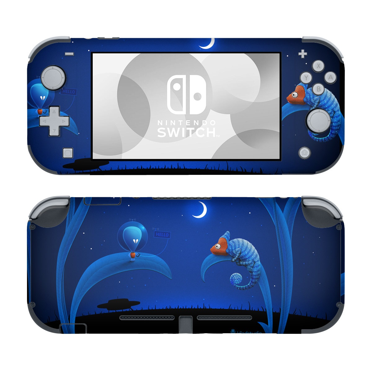 Nintendo Switch Lite Skin design of Organism, Astronomical object, Space, Illustration, Night, Graphics, with black, blue, orange colors